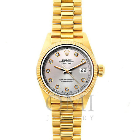Rolex Datejust 26mm 18k Yellow Gold President Bracelet Silver Dial