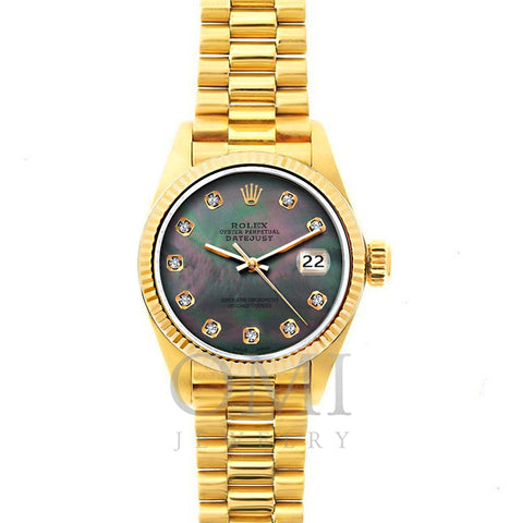 Rolex Datejust 26mm 18k Yellow Gold President Bracelet Black Mother of Pearl Dial