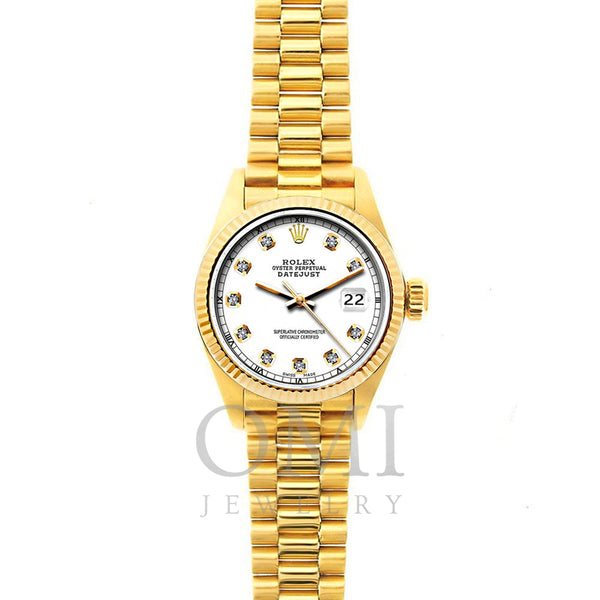 Rolex Datejust 26mm 18k Yellow Gold President Bracelet White Dial