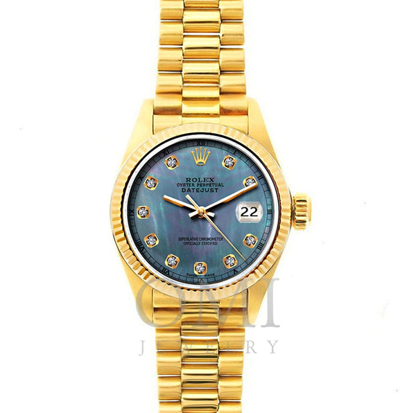 Rolex Datejust 26mm 18k Yellow Gold President Bracelet Blue Mother of Pearl Dial