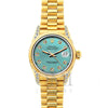 18k Yellow Gold Rolex Datejust Diamond Watch, 26mm, President Bracelet Blue Green Dial w/ Diamond Lugs