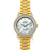 18k Yellow Gold Rolex Datejust Diamond Watch, 26mm, President Bracelet White Mother of Pearl Dial w/ Diamond Bezel and Lugs