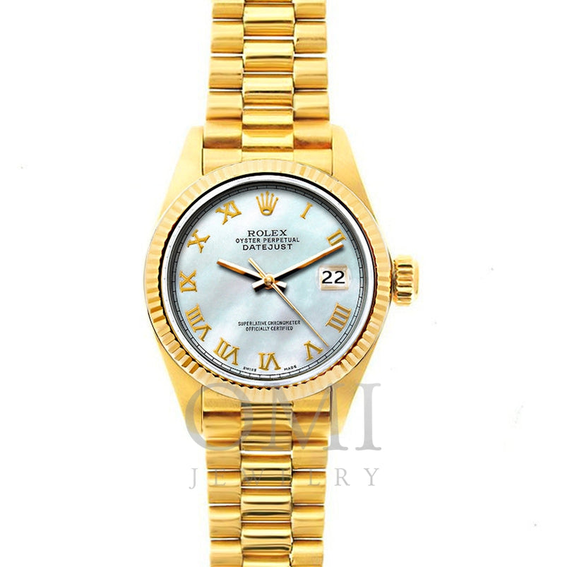 Rolex Datejust 26mm 18k Yellow Gold President Bracelet White Mother of Pearl Dial