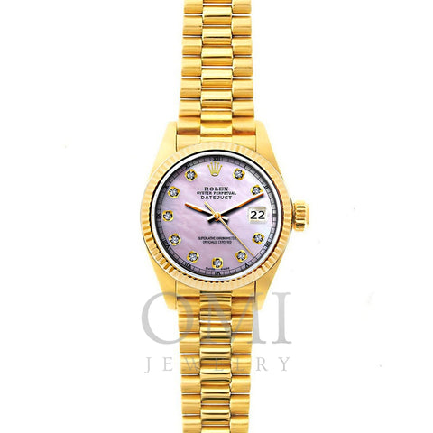 Rolex Datejust 26mm 18k Yellow Gold President Bracelet Pink Dial