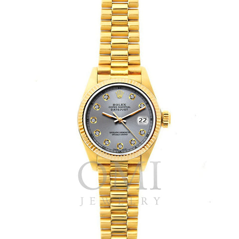 Rolex Datejust 26mm 18k Yellow Gold President Bracelet Gray Dial