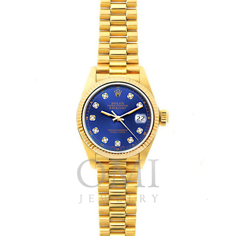 Rolex Datejust 26mm 18k Yellow Gold President Bracelet Midnight Blue Dial