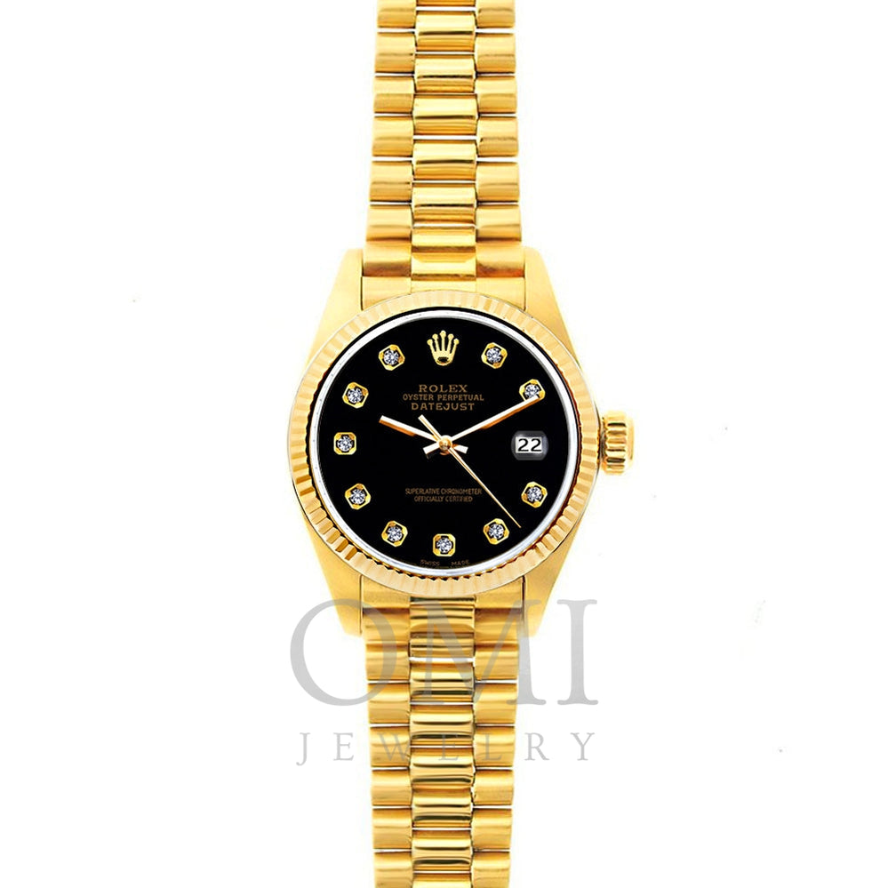 Rolex President Datejust Yellow Gold Black Diamond Dial Ladies