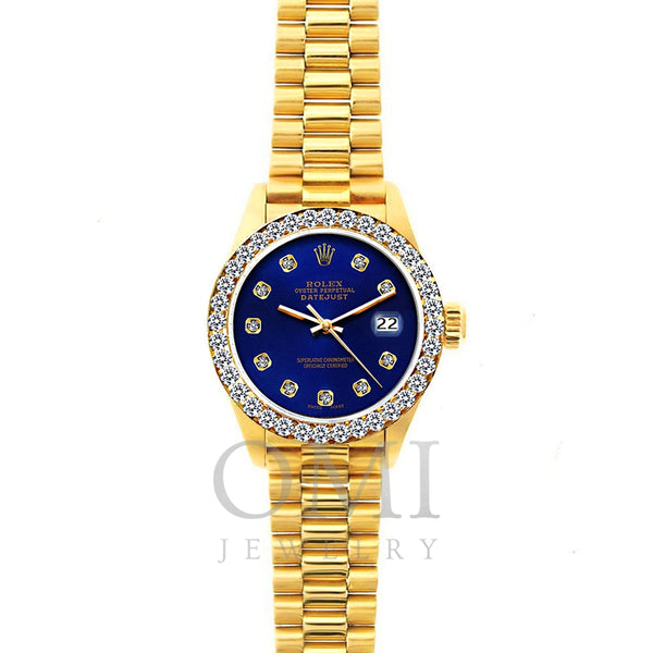 Rolex Datejust 26MM Ultramarine Dial And Diamond Bezel With Yellow Gold Presidential Bracelet