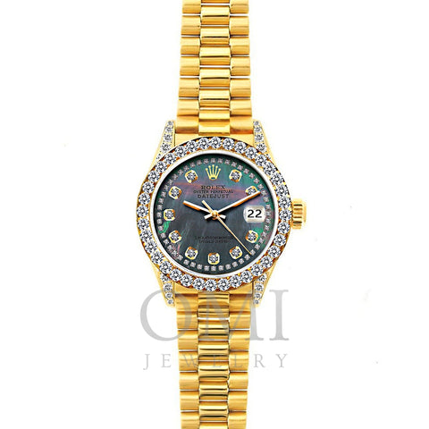18k Yellow Gold Rolex Datejust Diamond Watch, 26mm, President Bracelet Mother of Pearl Dial w/ Diamond Bezel and Lugs