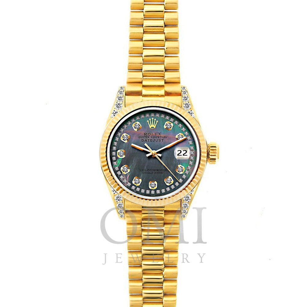 18k Yellow Gold Rolex Datejust Diamond Watch, 26mm, President Bracelet Mother of Pearl Dial w/ Diamond Lugs