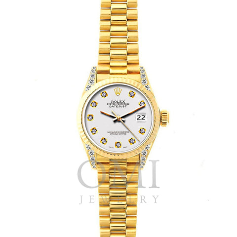 18k Yellow Gold Rolex Datejust Diamond Watch, 26mm, President Bracelet Lilac Dial w/ Diamond Lugs