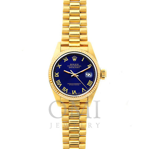 Rolex Datejust 26mm 18k Yellow Gold President Bracelet Ultramarine Dial