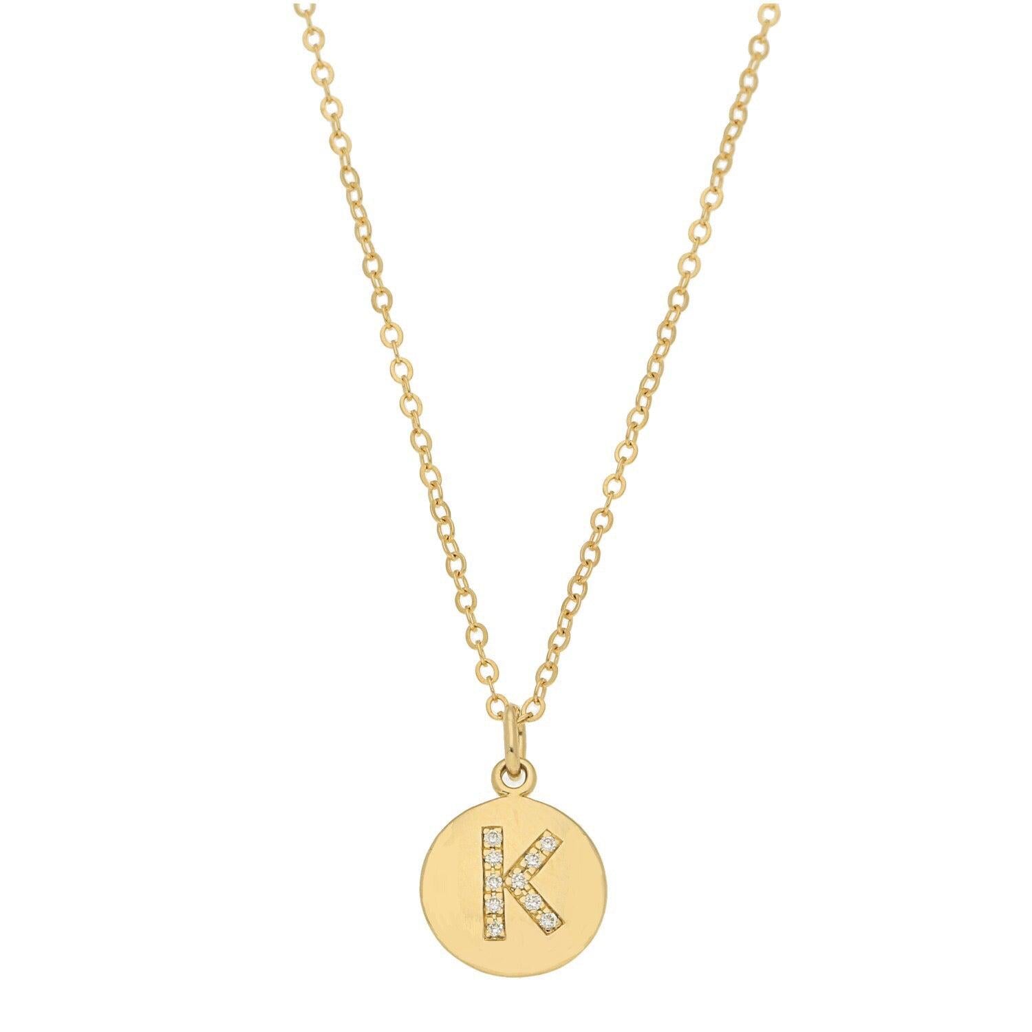 Disc Pendant with Pave Diamond Letter