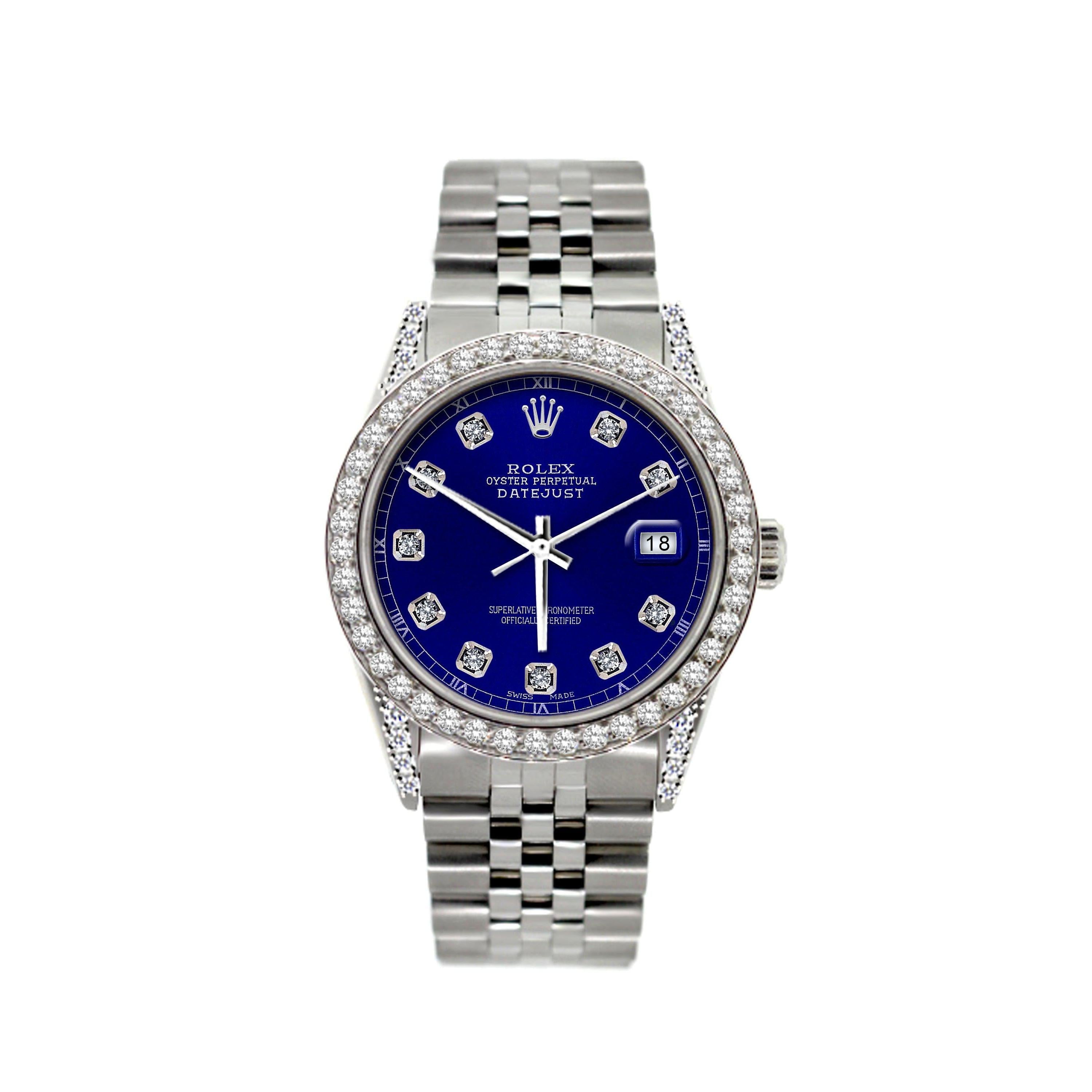 Rolex Datejust 36MM 16200 Blue Diamond Dial Diamond Bezel Stainless Steel Jubilee Bracelet 1.2ct