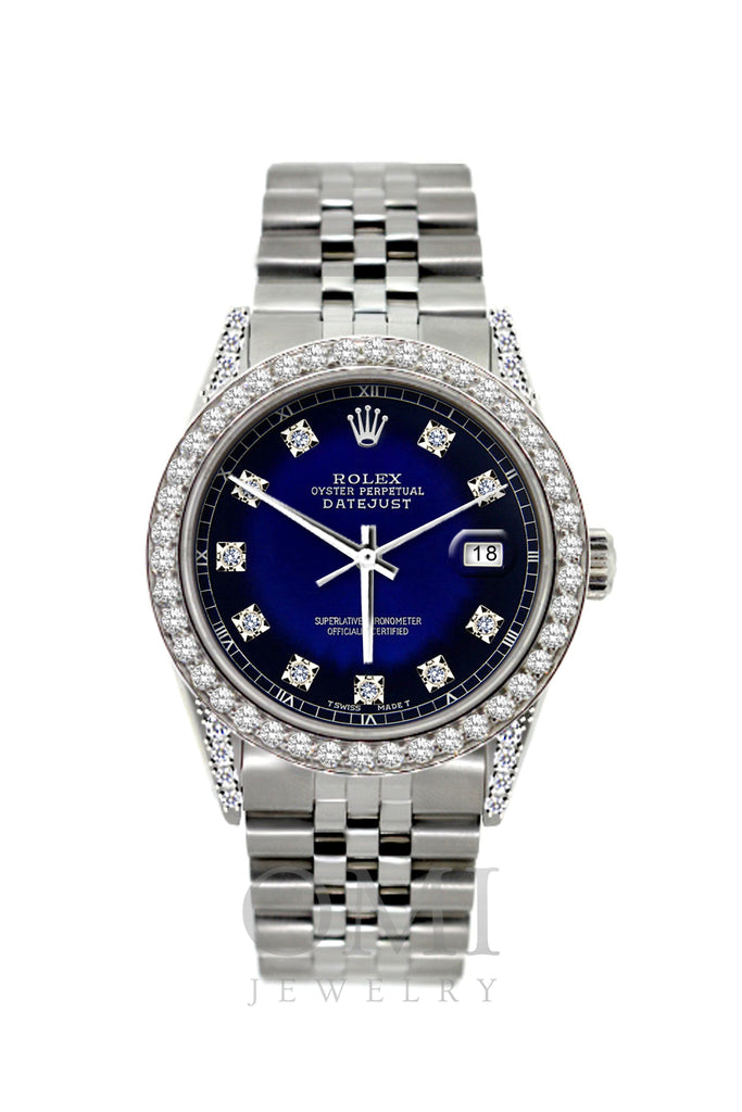 Rolex Datejust Diamond Watch, 36mm, Stainless Steel Black Rolex Dial w/ Diamond Bezel and Lugs