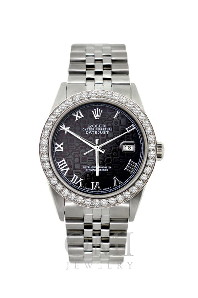 Rolex Datejust Diamond Watch, 36mm, Stainless Steel Black Rolex Dial w/ Diamond Bezel
