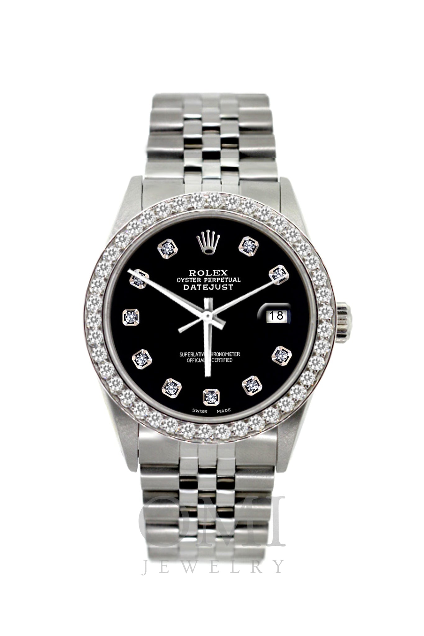 Diamond Watch, 36mm, Stainless Steel Black Dial w/ Diam - OMI Jewelry