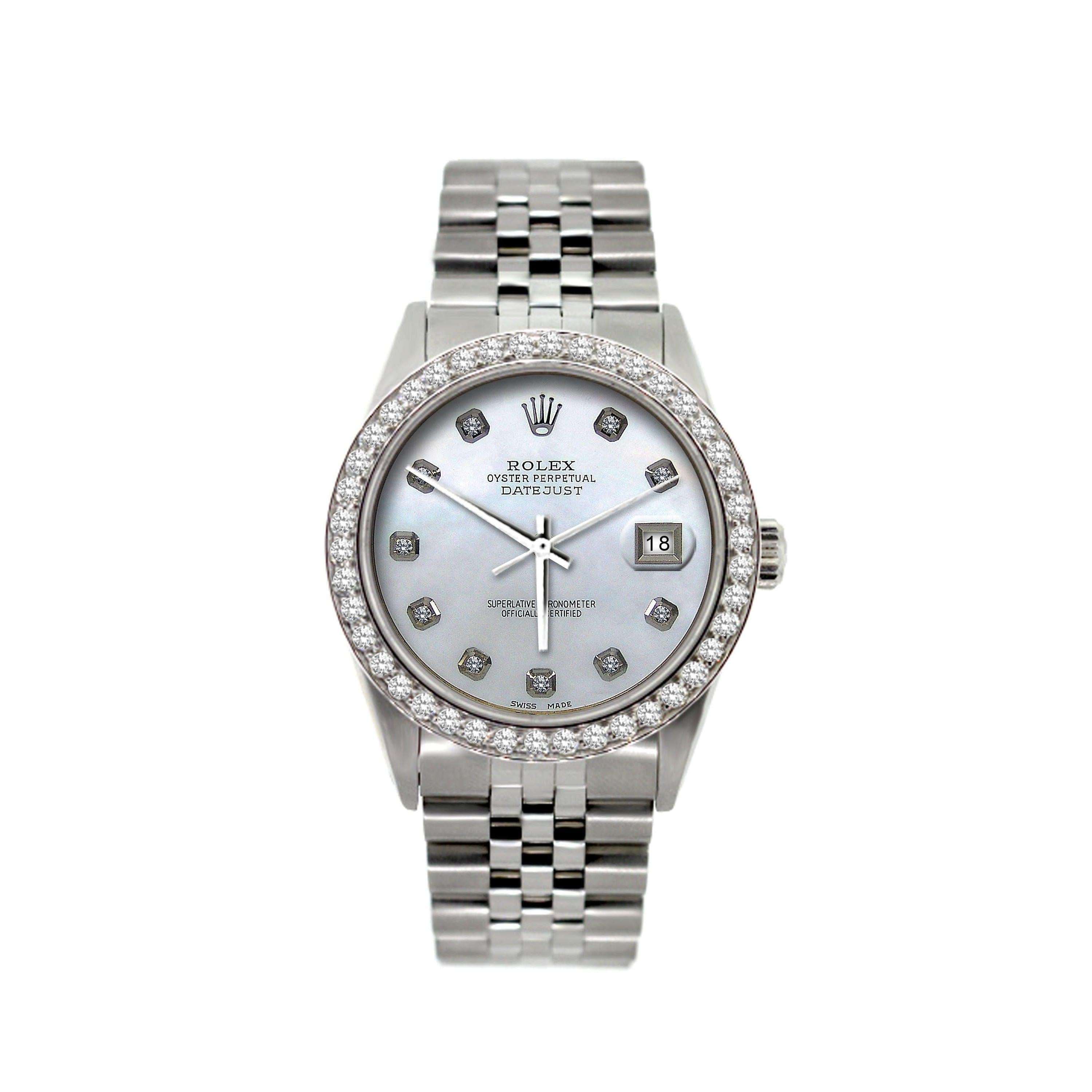 Rolex Datejust 36MM 16200 Mother of Pearl Diamond Dial Diamond Bezel Stainless Steel Jubilee Bracelet 1.2ct