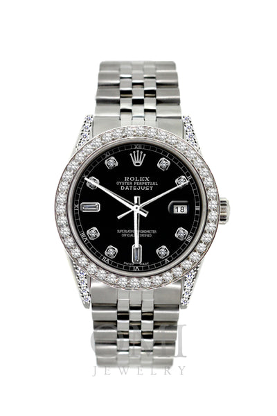 Rolex Datejust Diamond Watch, 36mm, Stainless Steel Black Dial w/ Diamond Bezel and Lugs