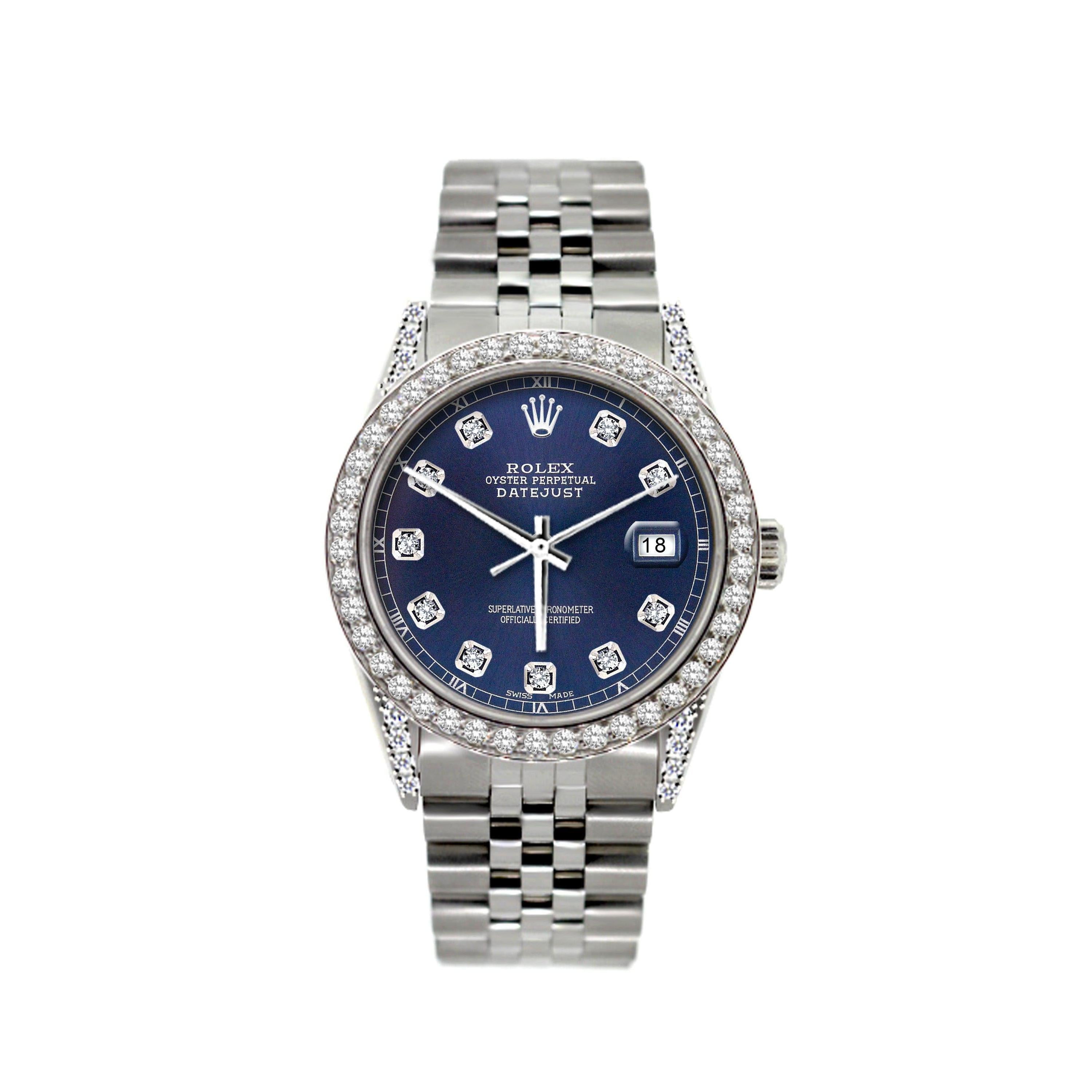 Rolex Datejust 36MM 16200 Blue Diamond Dial Diamond Bezel Stainless Steel Jubilee Bracelet 1.2ct