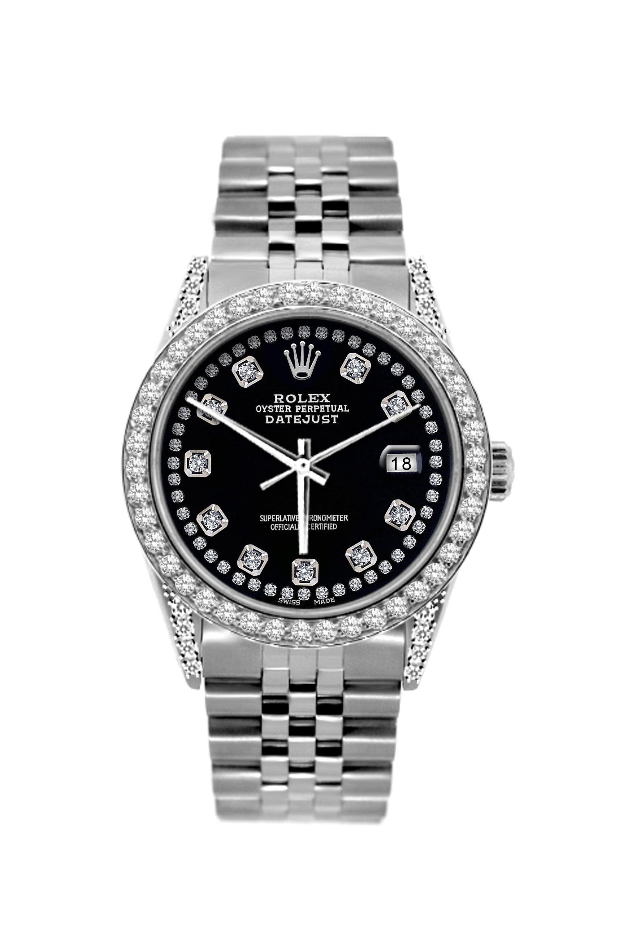 Rolex Datejust Diamond Watch 36mm Stainless Steel Black Dial w