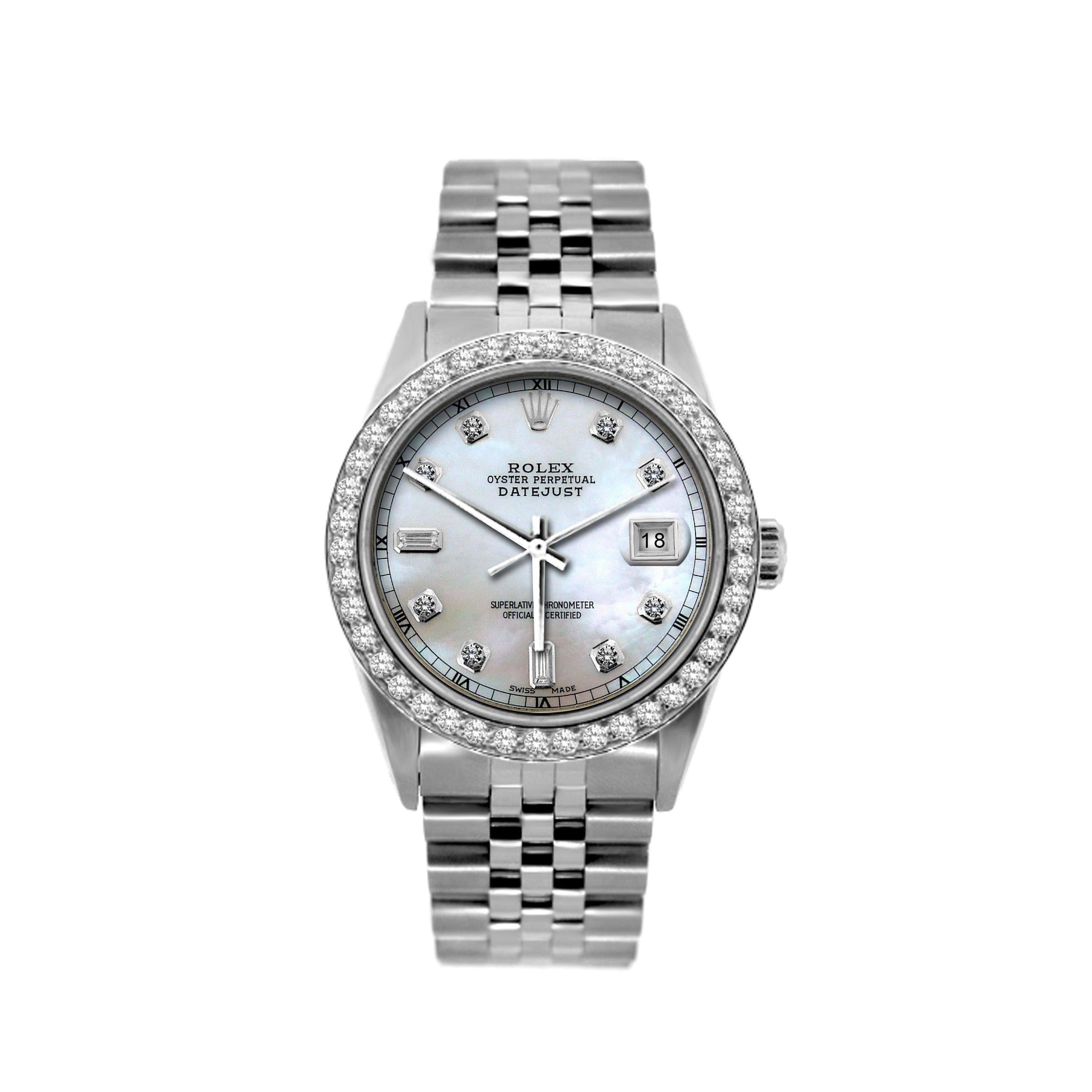 Rolex Datejust 36MM 16200 Mother of Pearl Diamond Dial Diamond Bezel Stainless Steel Jubilee Bracelet 1.2ct