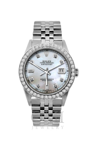 Rolex Datejust Diamond Watch, 36mm, Stainless Steel Mother of Pearl Dial w/ Diamond Bezel