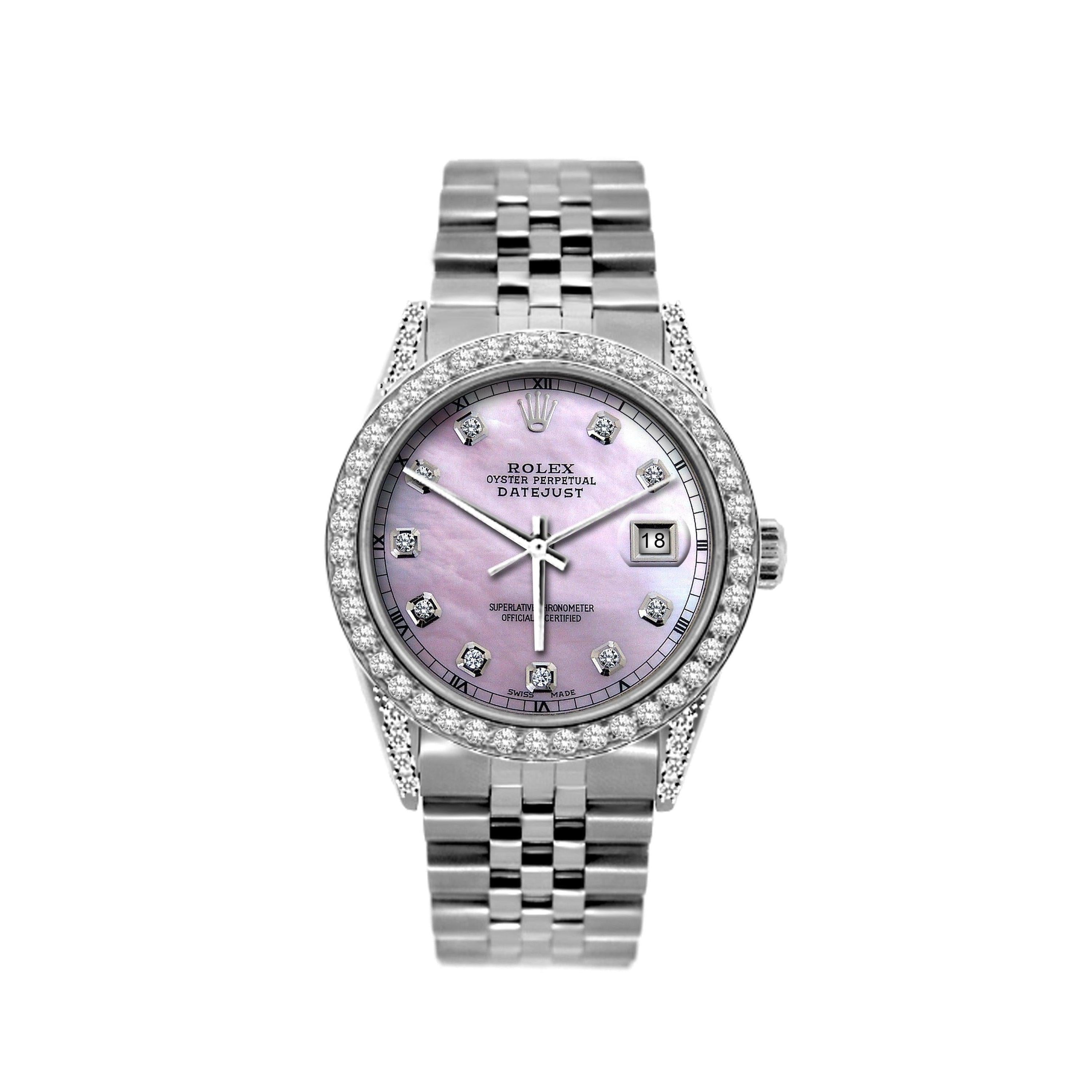 Rolex Datejust 36MM 16200 Pink Mother of Pearl Diamond Dial Diamond Bezel Stainless Steel Jubilee Bracelet 1.2ct