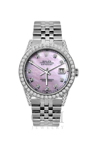 Rolex Datejust Diamond Watch, 36mm, Stainless Steel Lavender Dial w/ Diamond Bezel and Lugs