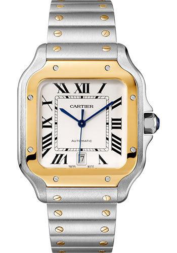 Cartier Santos 39.8MM W2SA0009 Silver Roman Dial Yellow Gold Bezel Two Tone Yellow Gold Bracelet