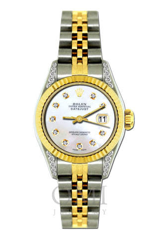 Rolex Datejust Diamond Watch, 26mm, Yellow Gold and Stainless Steel Bracelet White Dial w/ Diamond Lugs