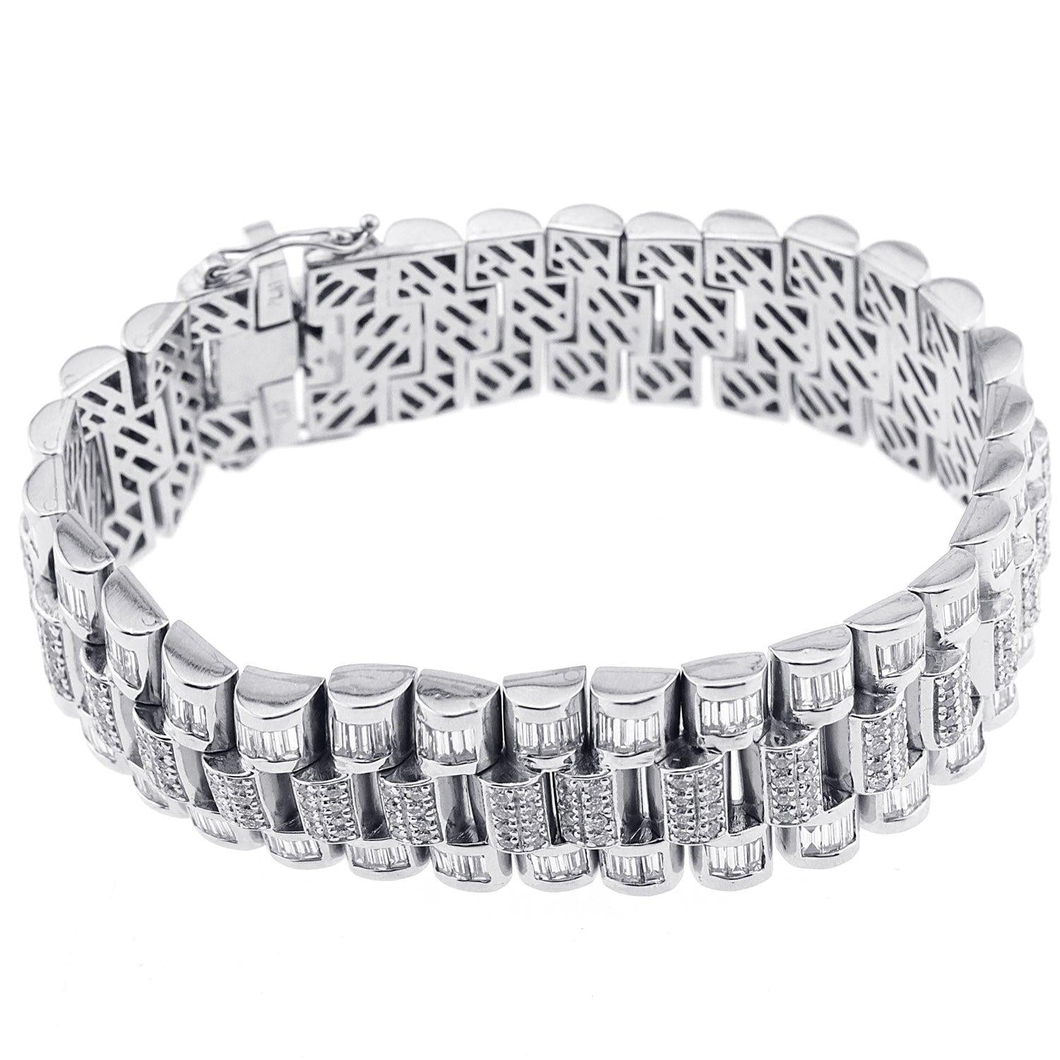 Platinum Baguette And Round Cut Diamond Bracelet With 15.20CT