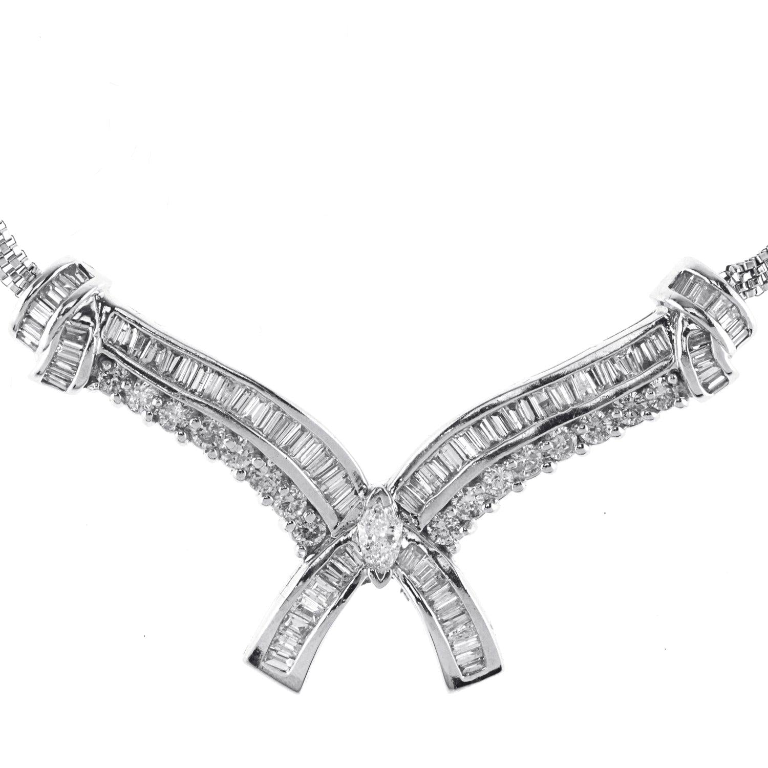 14K White Gold Diamond Chain With Marquise Center Stone