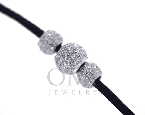 10K White Gold Three Diamond Ball Necklace With Round Cut Diamonds 2.00CT