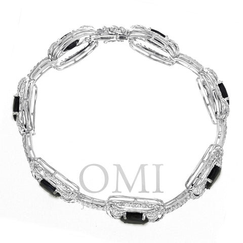18K White Gold Diamond and Sapphire Gemstone Fancy Bangle With Round Cut Diamonds 6.02 CT And Sapphire Gemstone 16.89 CTW