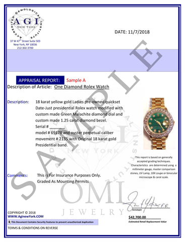 18k Yellow Gold Rolex Datejust Diamond Watch, 26mm, President Bracelet Blue Green Dial w/ Diamond Bezel