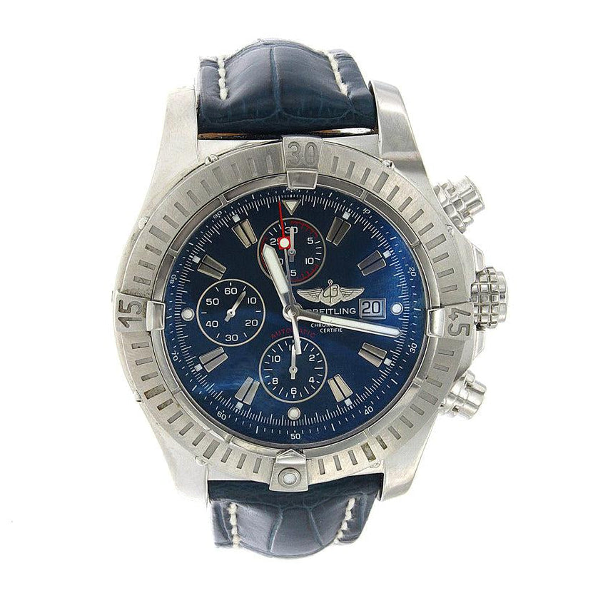 Breitling Super Avenger 40MM A13370 Black Dial Black Alligator Leather Strap