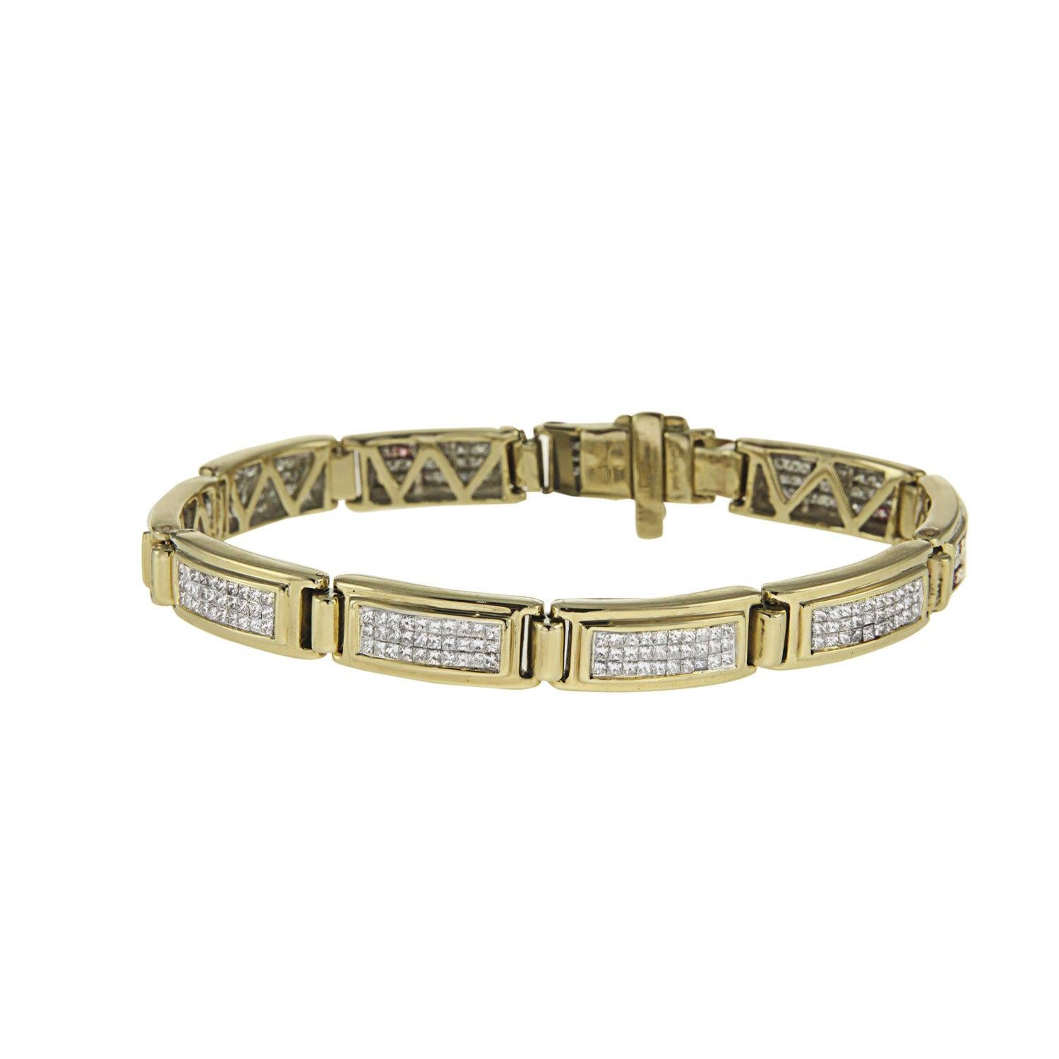 14K Yellow Gold Princess Cut Diamond Bracelet With 12.00CT