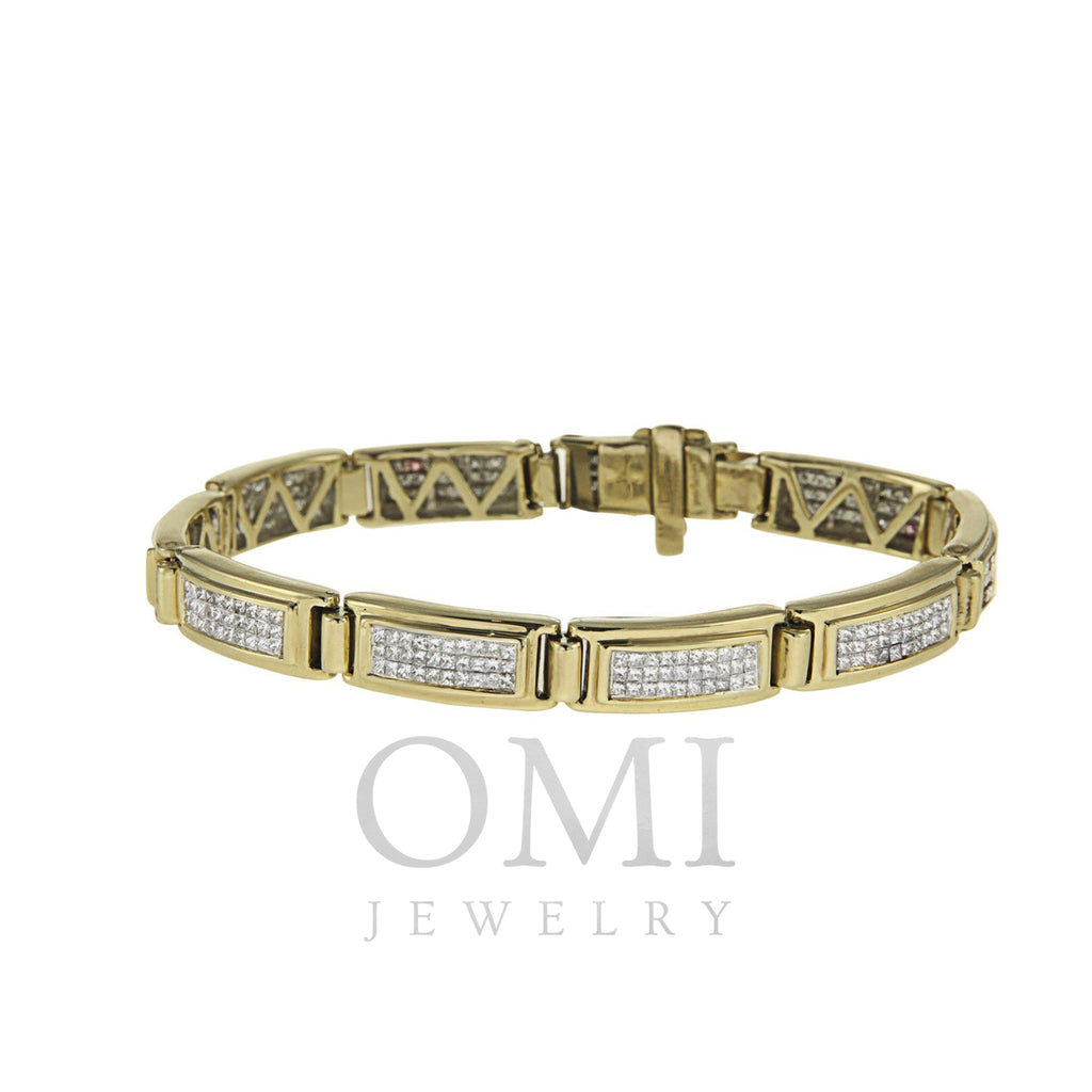 14K Yellow Gold Princess Cut Diamond Bracelet With 12.00CT