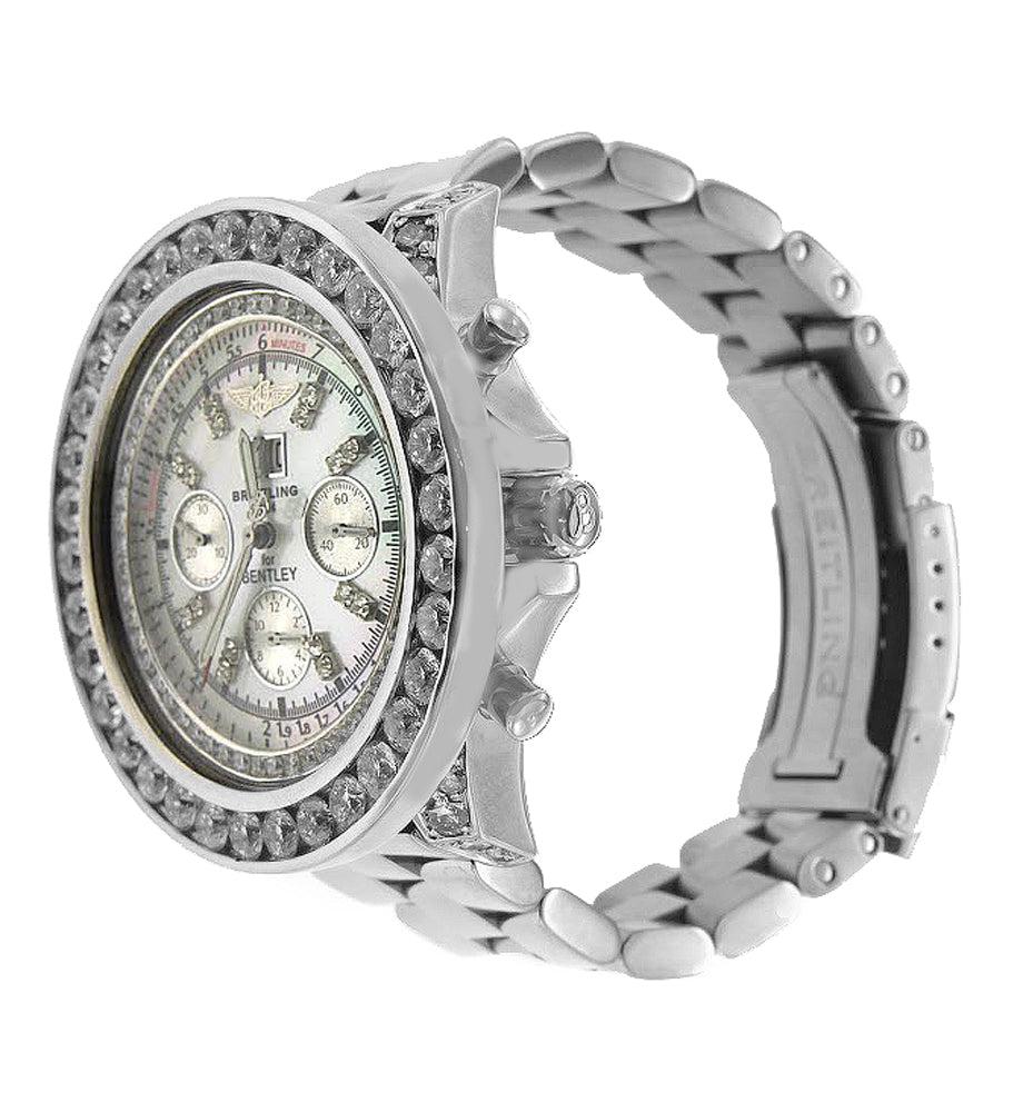 Breitling Bentley 6.75 48MM A44382  Mother of Pearl Diamond Dial Diamond Bezel Stainless Steel Bracelet
