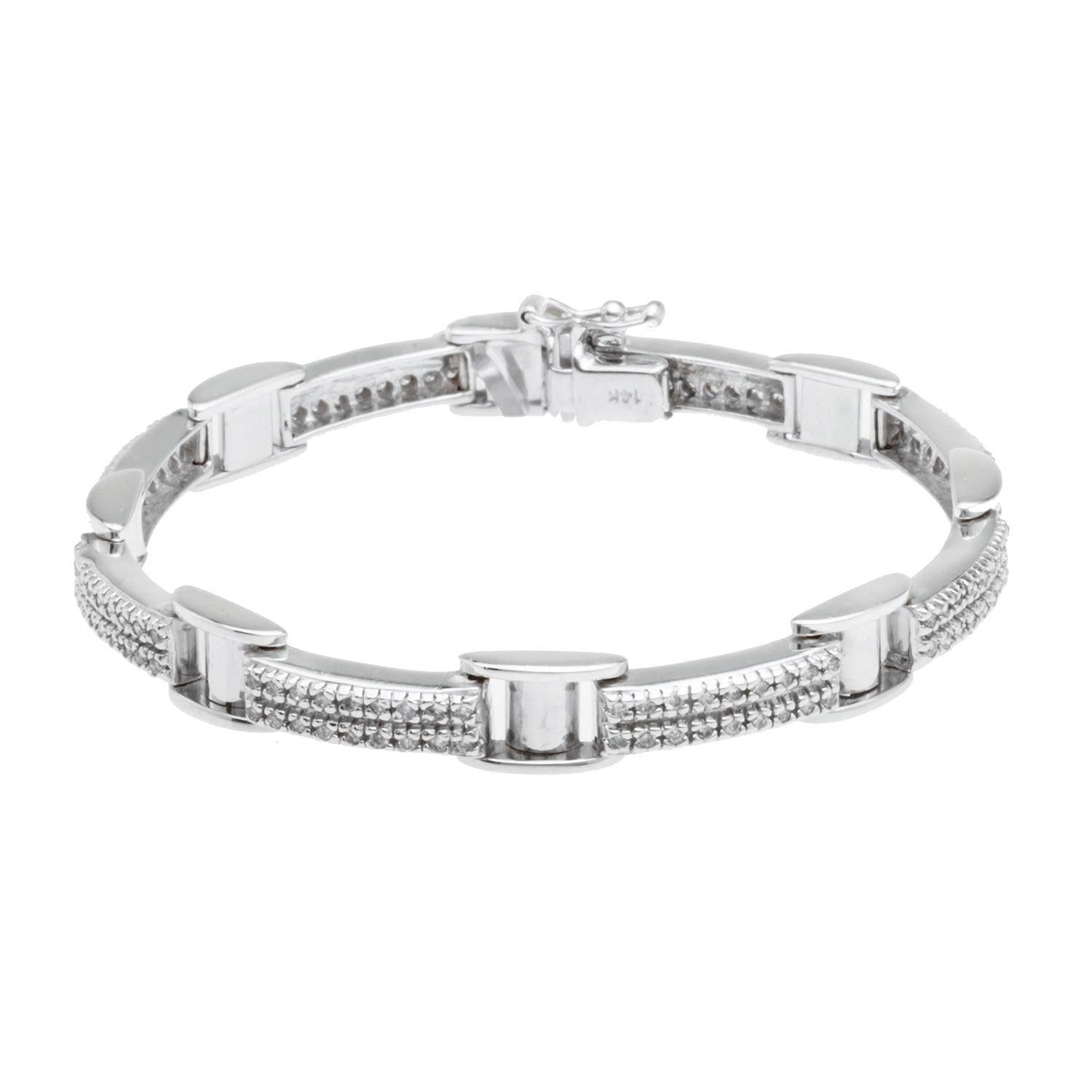 14K White Gold Diamond Braclet with 1.50CT Of Round Cut Diamonds