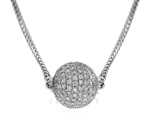 14K White Gold Diamond Ball Necklace With Round Cut Diamonds 2.00CT