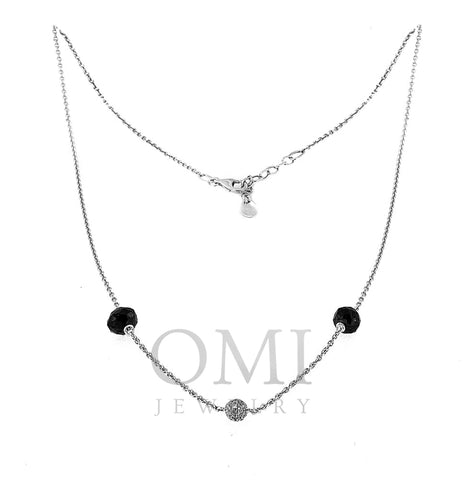 18K White Gold Ball Necklace with Black and White Diamonds 6.00CT