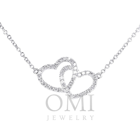 18K White Gold Double Heart Diamond Pendant with Chain 0.65CT