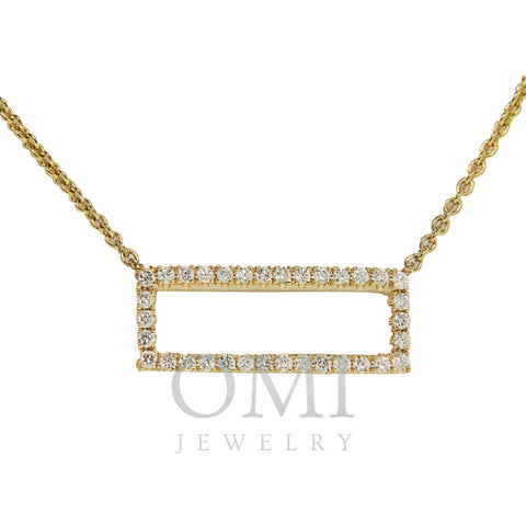 18K Yellow Gold Diamond Rectangle Pendant with Chain 0.26CT