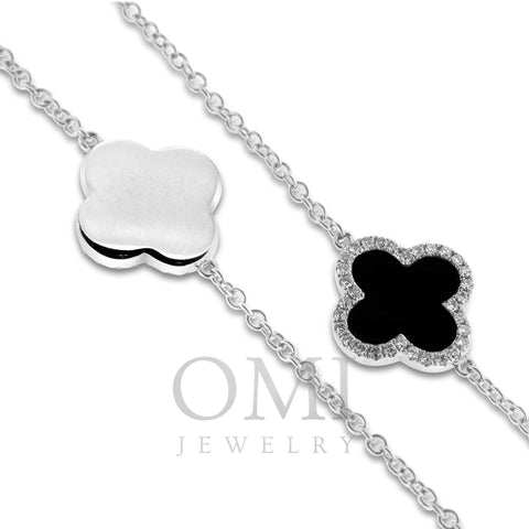 18K White Gold Diamond Necklace With Black Onyx And Round Cut Diamonds 2.30CT