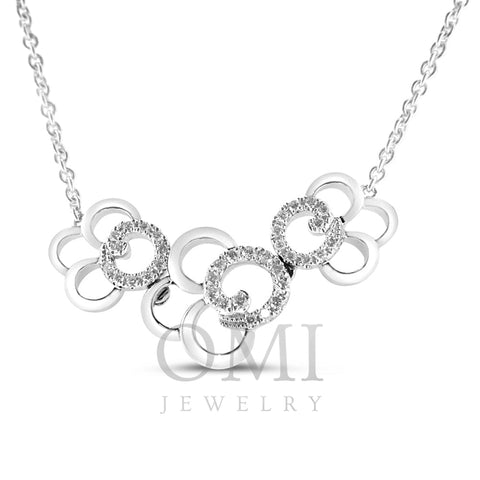 18K White Gold Diamond Flower Necklace With Round Cut Diamonds 0.30CT