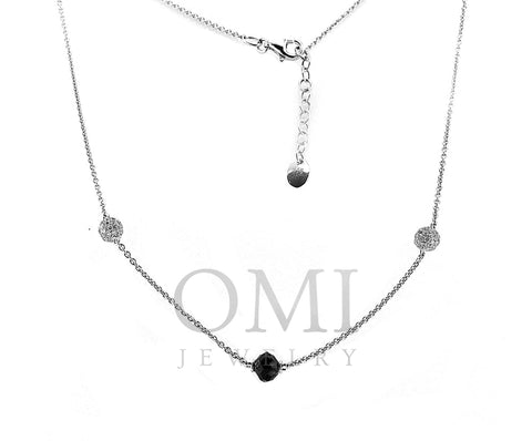 18K White Gold Diamond Ball Necklace with Black Diamonds With A Total Of 2.00CT