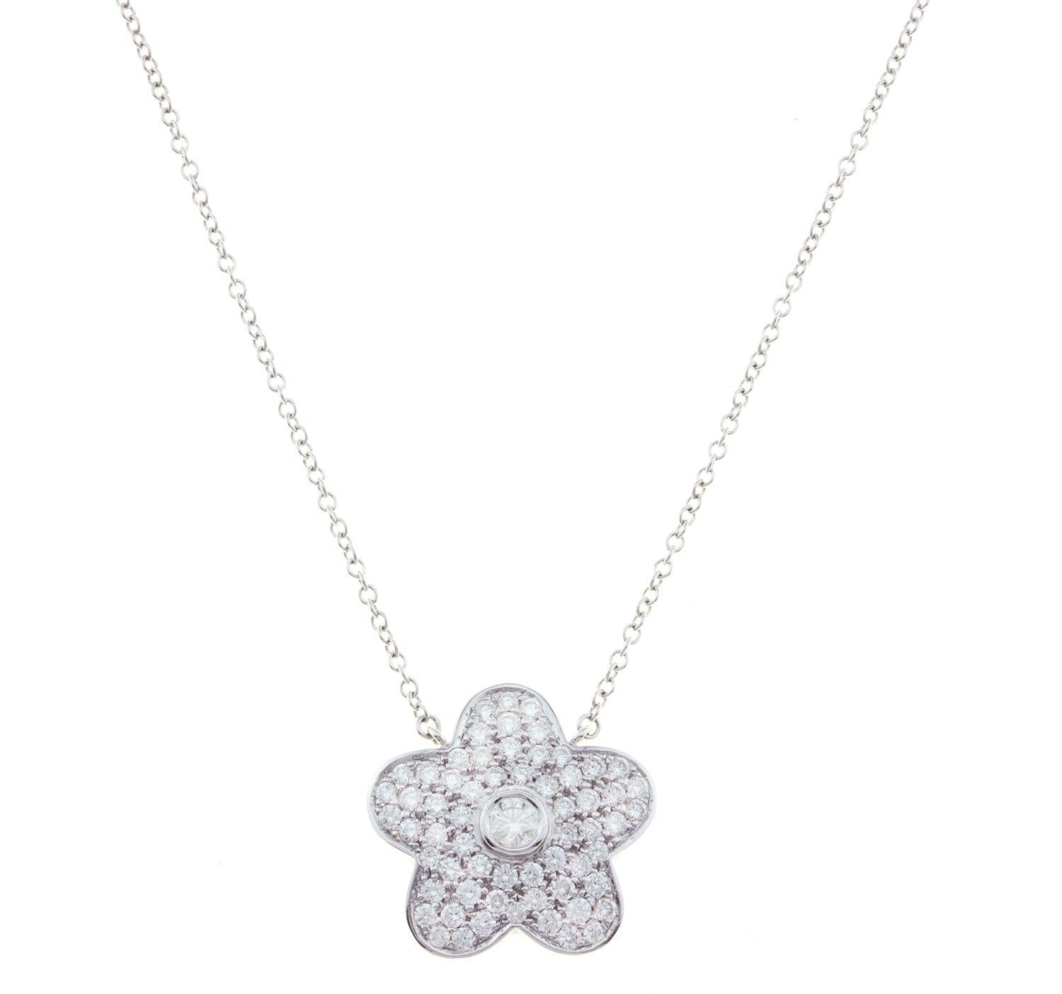 Ladies Diamond Flower Pendant with Chain