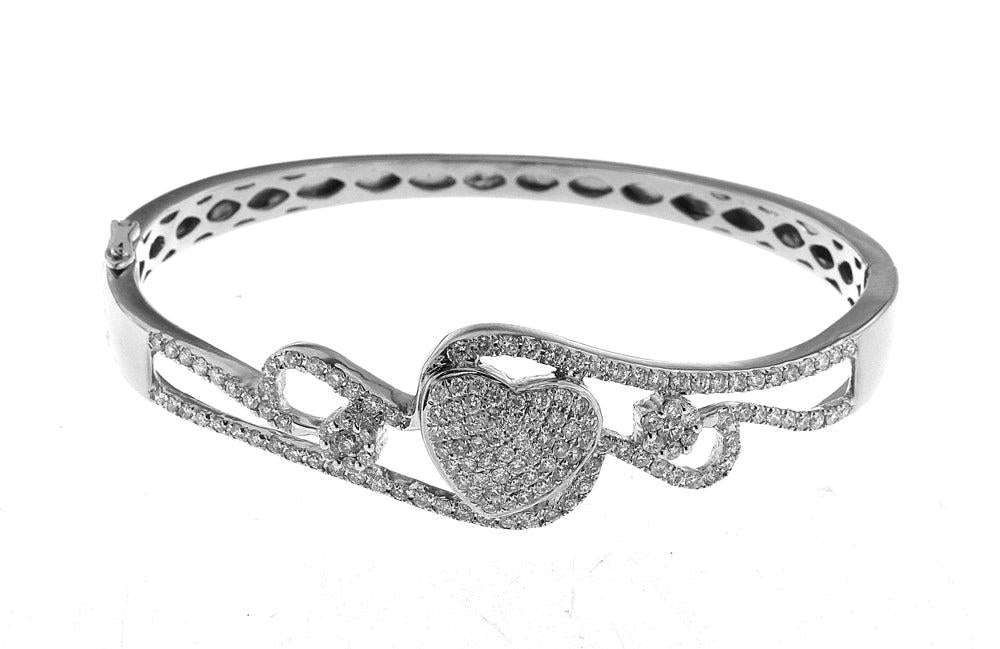 14K GOLD ROUND CUT DIAMONDS HEART BRACELET 2.00 CT